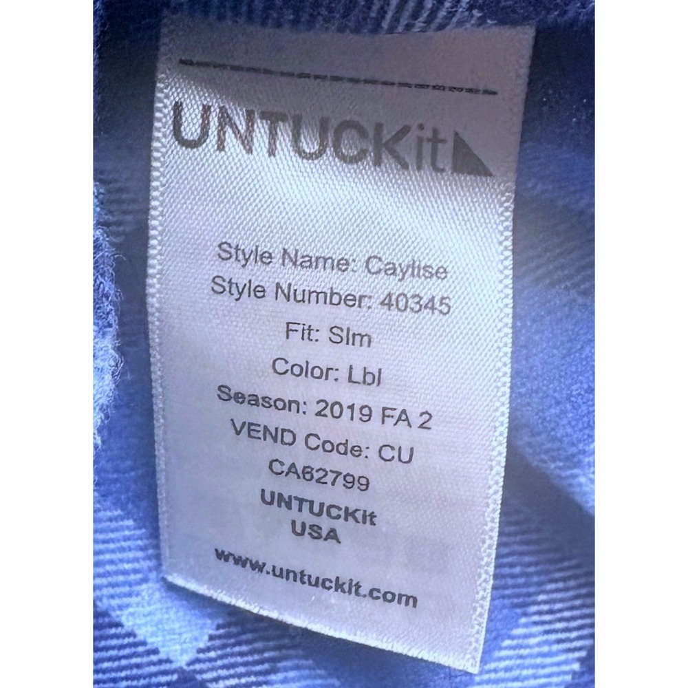 UNTUCKit Caylise Slim Fit Flannel Shirt Mens Large Blue Plaid Cotton 40345 - Picture 7 of 11